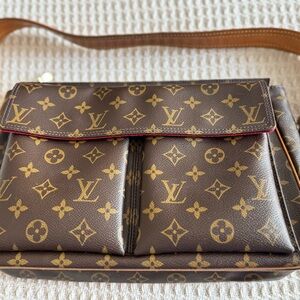 Louis Vuitton Monogram Shoulder Bag with Brown and Red Trim